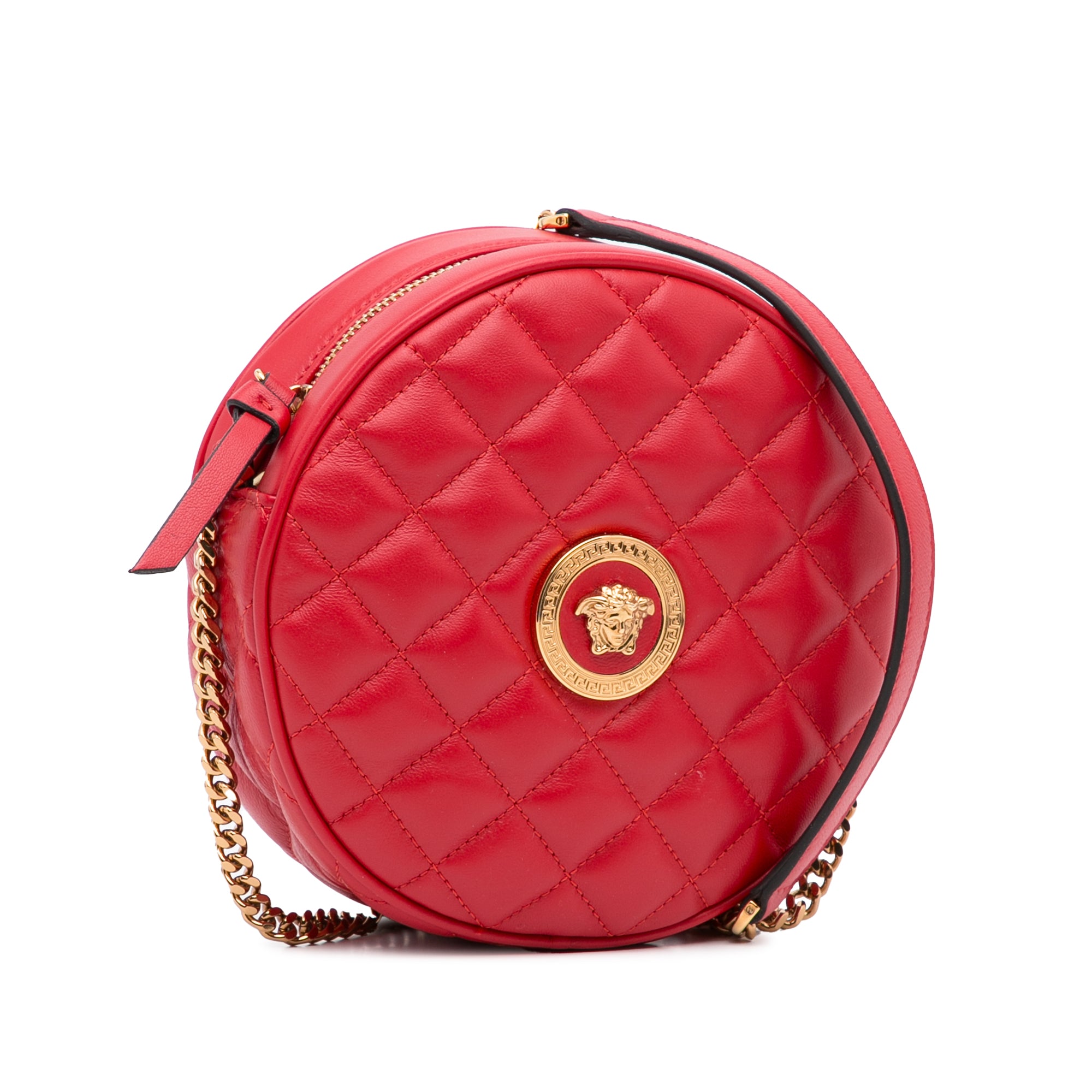 Red Versace Quilted Round La Medusa Camera Bag