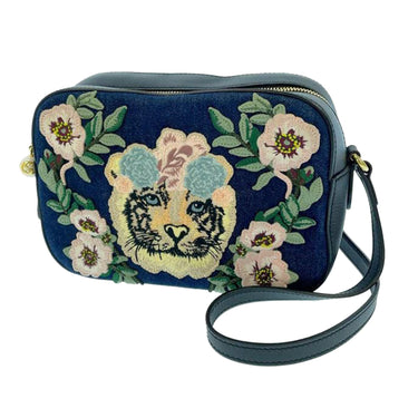 Blue Gucci Denim Flower Tiger Camera Bag - Designer Revival