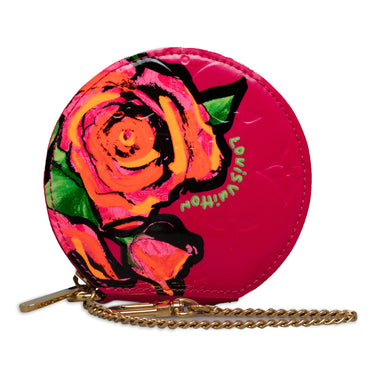 Pink Louis Vuitton Monogram Vernis Roses Coin Pouch - Designer Revival
